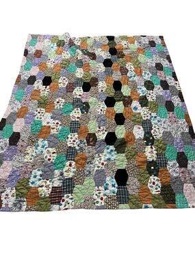Vintage Handmade Patchwork Quilt Throw Blanket Double Sided 73x63.5 Floral